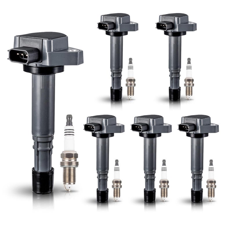 ENA Set of 6 Ignition Coil Pack with Spark Plug 3.5L V6 2001 2002 2003 2004 2005 2006 2007 2008 Compatible with Acura Honda Saturn MDX Pilot Vue Ridgeline Coils Plugs for UF400 C1460 4503 PK16TT - Image 1